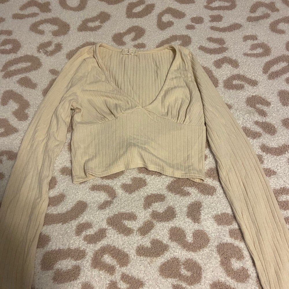 Altar'd State Cream Ribbed Long Sleeve Top